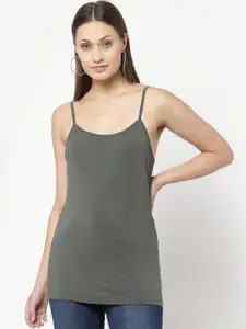 YOONOY Women Olive Green Solid Cotton Stretchable Camisole