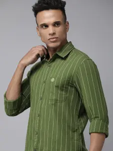 U.S. Polo Assn. Denim Co. Denim Co Men Green Slim Fit Striped Pure Cotton Casual Shirt