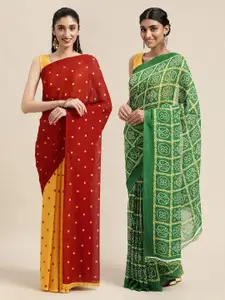 KALINI Pack Of 2 Red & Yellow Printed Sarees