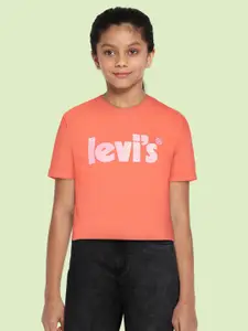 Levis Girls Coral Orange Printed Organic Cotton T-shirt