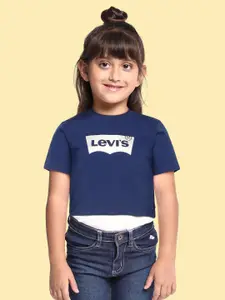 Levis Girls Navy Blue & White Printed Pure Cotton T-shirt