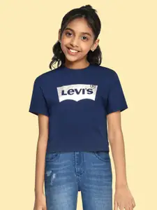 Levis Girls Navy Blue & White Printed Pure Cotton T-shirt