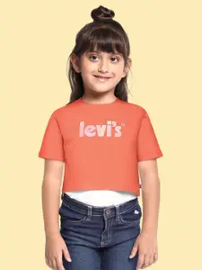Levis Girls Coral Orange Printed Organic Cotton T-shirt
