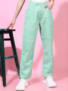 Tokyo Talkies Women Green Boyfriend Fit Printed Jeans