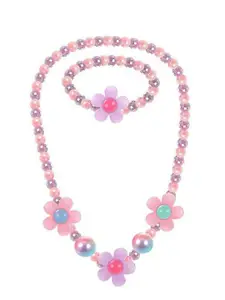 EL REGALO Pink Beaded Floral Necklace & Bracelet Set