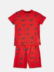 Pantaloons Junior Boys Red Printed Cotton Top with Shorts