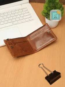 LOUIS STITCH Men Tan Textured Zip Detail Leather Two Fold Wallet