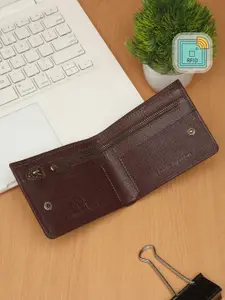 LOUIS STITCH Men Maroon Zip Detail Leather Two Fold Wallet