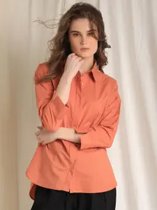RAREISM Peach-Coloured Extended Sleeves Solid Shirt Style Top