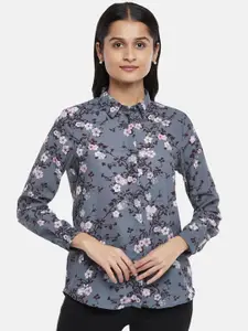 Annabelle by Pantaloons Women Grey Floral Print Shirt Style Top