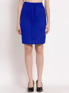 PATRORNA Women Blue Solid Pencil Skirt