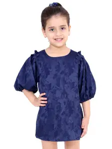 KidsDew Girls Navy Blue Jacquard A-Line Dress