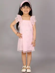 KidsDew Girls Pink Floral Net A-Line Dress
