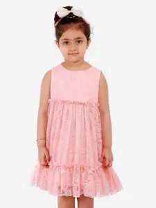 KidsDew Girls Pink Net Empire Dress