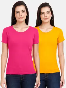 Fleximaa Women Pink & Yellow 2 T-shirt