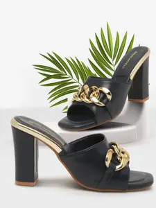 Bruno Manetti Navy Blue PU Block Sandals