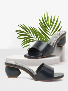 Bruno Manetti Navy Blue Solid Block Heels