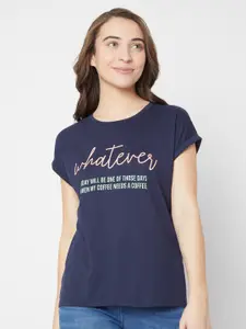 Vero Moda Women Blue Typography Printed T-shirt