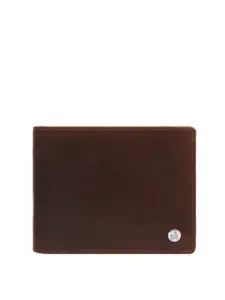 Eske Men Brown Printed Leather Two Fold Wallet