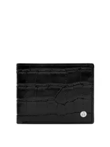Eske Men Black Textured RFID Leather Two Fold Wallet