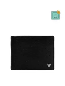 Eske Men Black Textured Leather Two Fold RFID Wallet