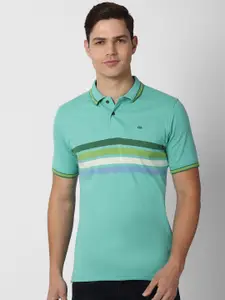 Peter England Casuals Men Green Striped Polo Collar T-shirt