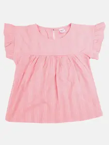 V-Mart Girls Coral Striped Cotton A-line Top