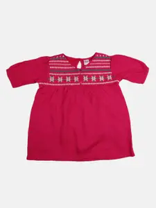 V-Mart Girls Fuchsia Embellished Embroidered  Top