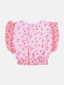 V-Mart Girls Pink Floral Print Blouson Top