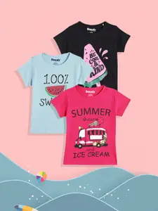 Donuts Girls Pack of 3 Printed Pure Cotton T-shirts