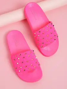DressBerry Women Pink Sliders with Rivet Detail