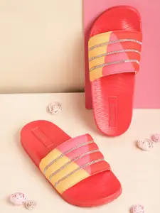 DressBerry Women Colourblocked Embellished Detail Open Toe Flats