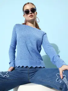 4WRD by Dressberry 4WRD by Dressberry Women Attractive Blue Ribbed Knits Bits Sweater