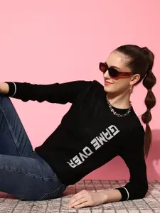 4WRD by Dressberry 4WRD by Dressberry Women Classic Black Typography Whipped for Varsity Sweater