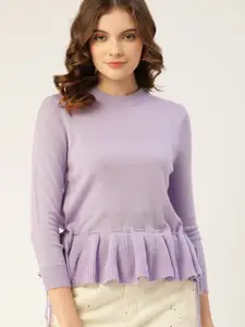 DressBerry Women Lavender Solid Peplum Style Pullover