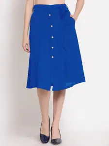 PATRORNA Plus Size Blue A-Line Skirt