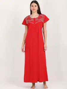 9shines Label Red & Teal Embroidered Maxi Nightdress