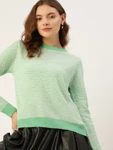 DressBerry Women Sea Green & White Pullover