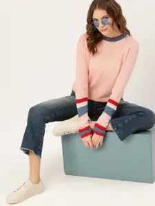 DressBerry Women Peach-Coloured Solid Pullover