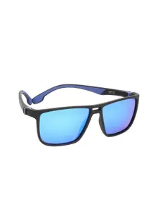 Scavin Men Blue Lens & Black Rectangle Sunglasses with Polarised Lens