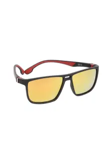 Scavin Men Gold Lens & Black Rectangle Sunglasses with Polarised Lens