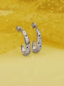 Carlton London Silver-Toned Rhodium-Plated Crescent Shaped Huggy Half Hoop Earrings