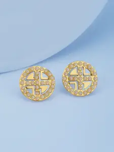 Carlton London Gold-Plated & White Circular Studs Earrings