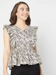 Vero Moda Beige & Black Animal Print Ruffles Top