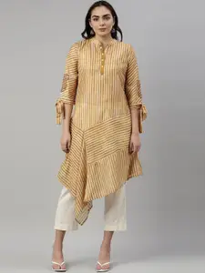 Neerus Women Mustard Yellow Striped Flared Sleeves Kurta