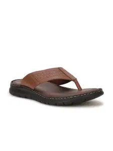 Bata Men Tan & Black Leather Comfort Sandals