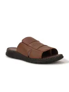 Bata Men Tan & Black Leather Comfort Sandals