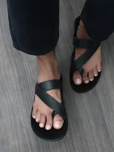 El Paso Men Black Faux Leather Sandals