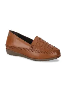 Hush Puppies Women Brown Woven Design Leather Loafers