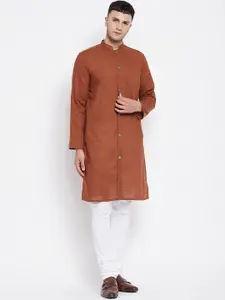 even Men Brown Open Front Straight Kurta